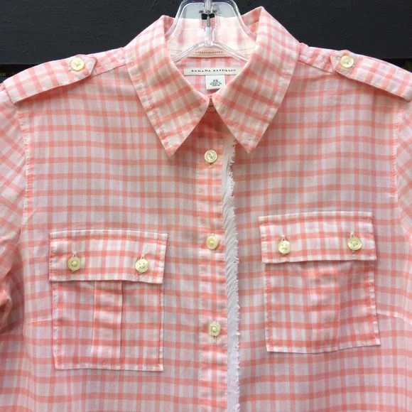 Banana Republic Gingham coral orange button down 100% cotton shirt XS - Picture 13 of 14